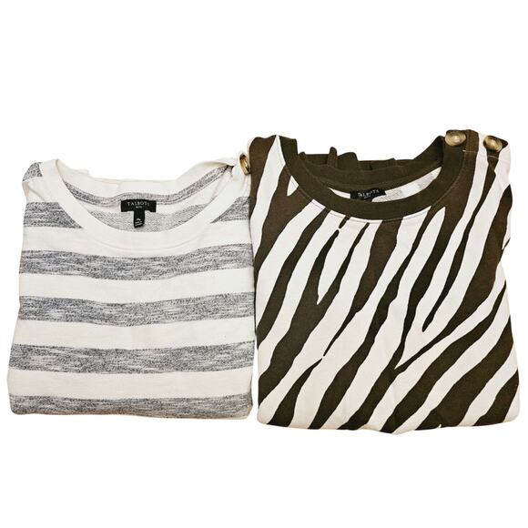 Talbots Sweatshirt Bundle Brown Animal Print & Gray Striped Cotton Sz MP Casual - Picture 1 of 10